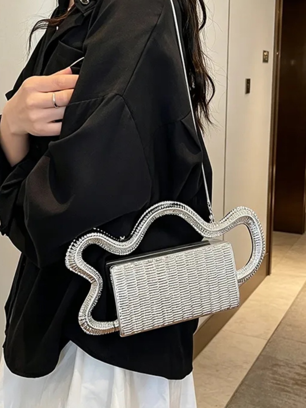 Silver Woven Accent Shoulder Bag